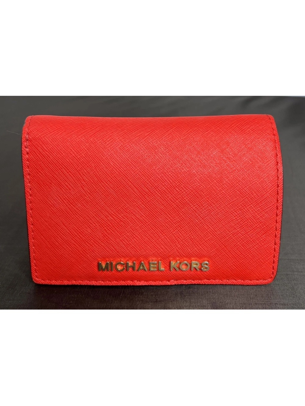 Michael Kors Red Saffiano Leather Card Case Wallet